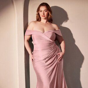 NEW OFF SHOULDER LONG PLUS SIZE DRESS W/ SWEETHEART NECK & SEXY LEG SLIT CD790C
